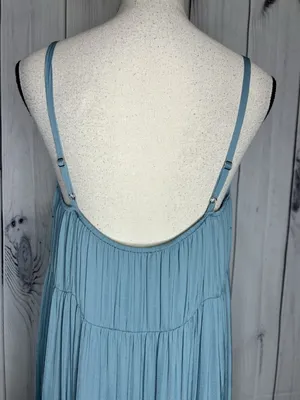Soma WKND Tiered Satin Maxi Bra Dress Sz L Adjustable Straps Mineral Green thumbnail 8