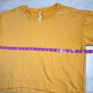 Free People Anthropologie Marigold Yellow Puff Sleeve Cotton Sweatshirt Large thumbnail 7