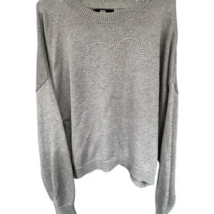 NWT Madden NYC Women's Sweater with Heart Detail - Gray thumbnail 2