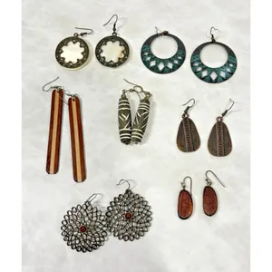 Lot of 7 Boho Earrings Mixed Materials Wood Tribal‎ Ethnic Hoop Drop Dangle thumbnail 2