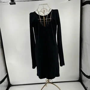 We The Free Black Long Sleeve V Neck Thermal Dress Size Large thumbnail 2