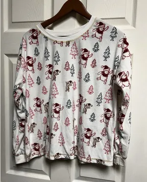 Disney Winnie the‎ Pooh Christmas Pajama Top White Fleece Medium 8-10 Holiday thumbnail 1