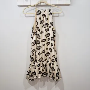 Tyche Leopard Print Sleeveless Ruffle Dress Small Beige Black EUC thumbnail 2