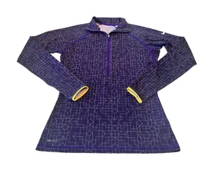 Nike Pro Hyperwarm Dri-FIT‎ Womans M Half Zip Pullover Purple Geometric thumbnail 1