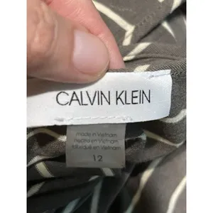 Calvin Klein Dress Sz 12 Striped Short Sleeve Green Olive Knee Length Minimalist thumbnail 7