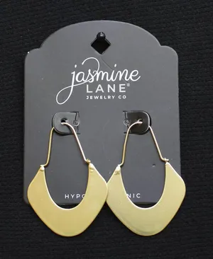 NWT Jasmine Lane Crescent Demi Hoop Hypoallergenic Earrings Gold Yellow 2" thumbnail 1