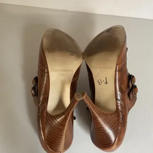 Vintage Enzo Angiolini Brown Leather Fringe Heels Double Buckle Pumps Size 7M thumbnail 8