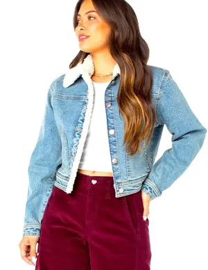 NWT Celebrity Pink XSMALL Blue Denim jean and sherpa Retro Y2K jacket coat thumbnail 1