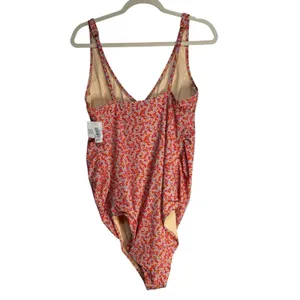 Amazon Essentials Size XL One Piece Swimsuit Orange and‎ Pink Floral on a Peach thumbnail 7