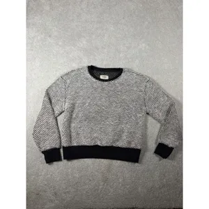 Marine Layer Sweater Xs Black White Birdseye Textured Crew Neck Cotton Blend thumbnail 2