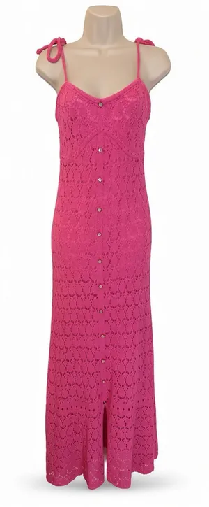 Taelynn Duchessa Pink Knit Maxi Dress Medium Lace Crochet Adjustable Straps NWT thumbnail 1