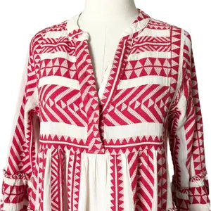 Devotion Twins Ella Red White Embroidered Jacquard Tiered Mini Dress XS thumbnail 3