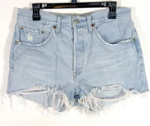 Levi’s Premium 501 Women’s W30 High Rise Cutoff Denim Shorts Distressed Blue thumbnail 2
