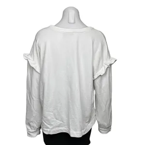 Ann Taylor LOFT White Ruffle Long Sleeve Oversized Crew Neck Pullover Sweatshirt Top Size L thumbnail 4