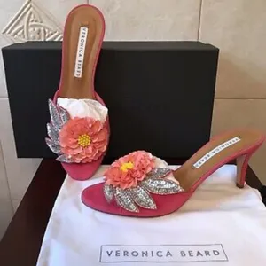 NEW Veronica Beard Sequined flower spring suede mules pink thumbnail 1
