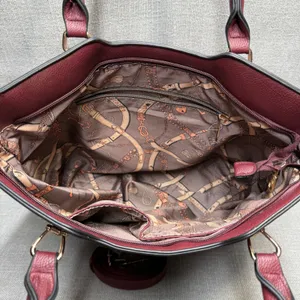 3 Piece Handbag Set‎ Burgundy Maroon Vegan Leather Tote Satchel Crossbody thumbnail 3