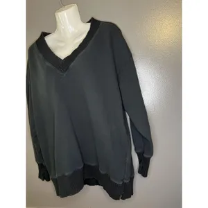 Aerie Sweatshirt Womens XS Black V Neck Oversized Terry Pullover Lounge thumbnail 4