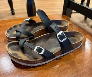 Birkenstock Black Double-Strap Toe Loop Sandals with Silver Buckles thumbnail 1
