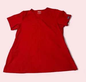 Cherokee Solid Red V-Neck Scrub Short Sleeve Top thumbnail 1