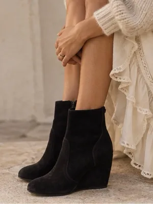 Joie Oakley Black Suede Wedge Booties thumbnail 1