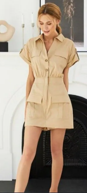 Zara Utility Beige Safari Mini Shirt‎ Dress/jumpsuit Size M thumbnail 1