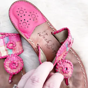 Jack Rogers Kyra Pink Madras Plaid Leather Sandals Preppy Resortcore Coastal thumbnail 3