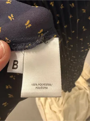 Ann Taylor Navy Gold Pleated Floral Blouse Medium Long Sleeve V Neck thumbnail 6