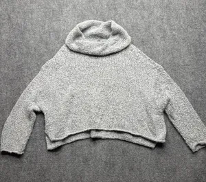 Free People Womens’s XS oversized Cozy Cropped Turtleneck Sweater Light Gray thumbnail 1