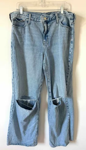 J. Crew '84 Low Rise Distressed Wide Leg Denim Jeans Light Blue Wash Size 31 thumbnail 1