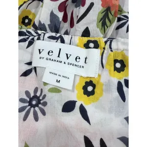 Velvet by Graham & Spencer‎ Floral Cotton Puff Sleeve Blouse White Multi Size M thumbnail 3