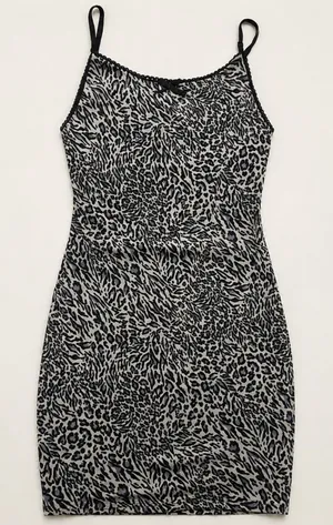 Urban Renewal Black Gray Animal Print Mesh Midi Dress Size M Leopard Zebra Y2K thumbnail 1