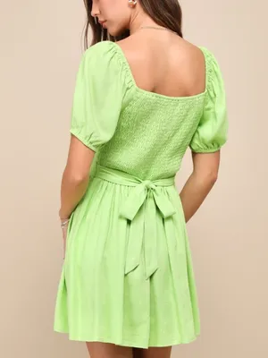 Lulus puff sleeve smocked mini dress thumbnail 2