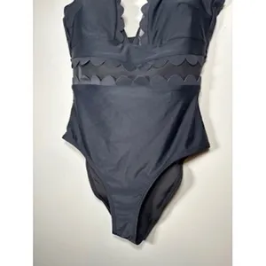 Cupshe NEW One Piece Swimsuit Black Scalloped Mesh V-Neck Bathingsuit Classic‎ thumbnail 3
