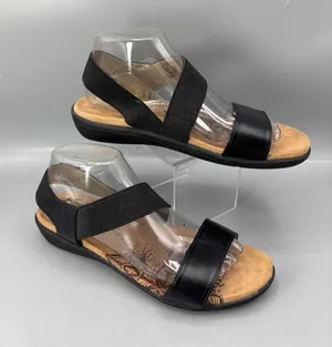 Soft Style Prema Flat Sandals Womens 9.5 Black Leather Open Toe HSS1311-001 thumbnail 1