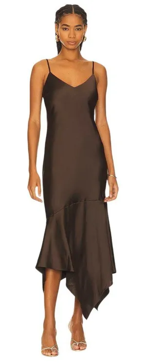 Steve Madden Lucille Slip Dress in Dark Espresso Xsmall New Womens Satin Midi thumbnail 1