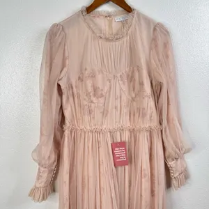 Ivy City Co NWT‎ Last Songbird Pink Fairy Whimsical Modest Midi Dress Medium thumbnail 7