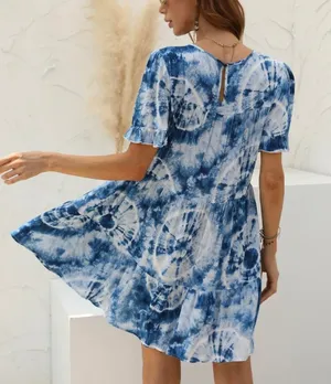 Tie Dye Swing Smock Dress Blue Size M thumbnail 2