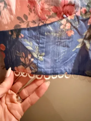 Altar'd State Pink and Blue Floral Lace-Trim Cropped Top thumbnail 2