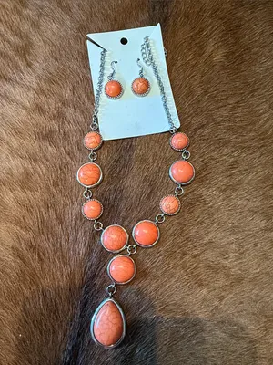 NWT Boutique Peach & Silver Southwestern Y-Necklace & Earring Set thumbnail 2