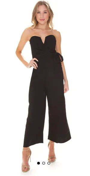 Astr The Label | Nwt Zion Strapless Tie Waist Wide Leg Jumpsuit In Black Large thumbnail 2