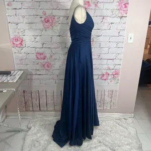 La Femme blue satin v neck ruched bodice ball gown style 28607 thumbnail 9