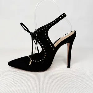 Schutz Black Suede Studded Tie Heels Size 6B thumbnail 3