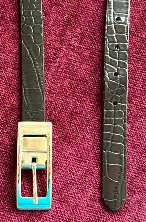 Women's Black Croc-Embossed Leather Belt with Gold Buckle thumbnail 1