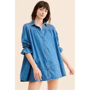Free People Western Bohemian Vanessa Denim Tunic Top Shirt Dress Size Small thumbnail 10
