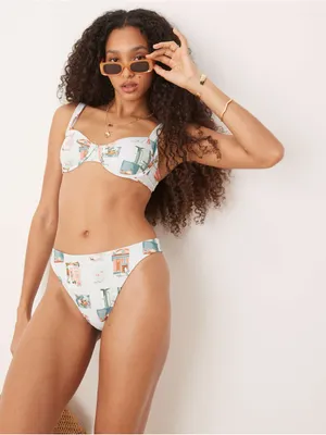 NWT Abercrombie & Fitch Bikini Set - Light Blue Postcard Pattern - M/S thumbnail 4