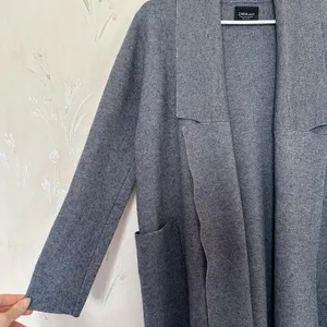 ZARA Long Knit Coat with Draped Neck thumbnail 3