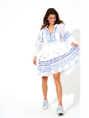 Oliphant 100% Cotton Balloon Sleeve Short Dress | Santorini Blue | Size XS💙 thumbnail 2