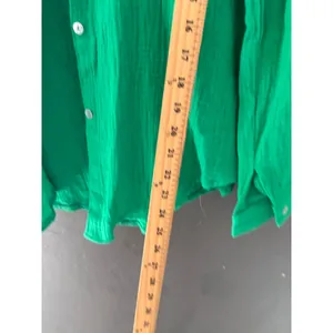 Womens Green Gauze Button‎ Down Shirt Oversized Long Sleeve Cotton Blend S thumbnail 8