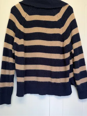 CARLY JEAN Los Angeles Blue Tan Stripe Collar Button Sweater Medium/Large thumbnail 8