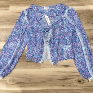 NEW For Love & Lemons Floral Lace Tie Blouse Top Blue Purple Women’s Small thumbnail 1